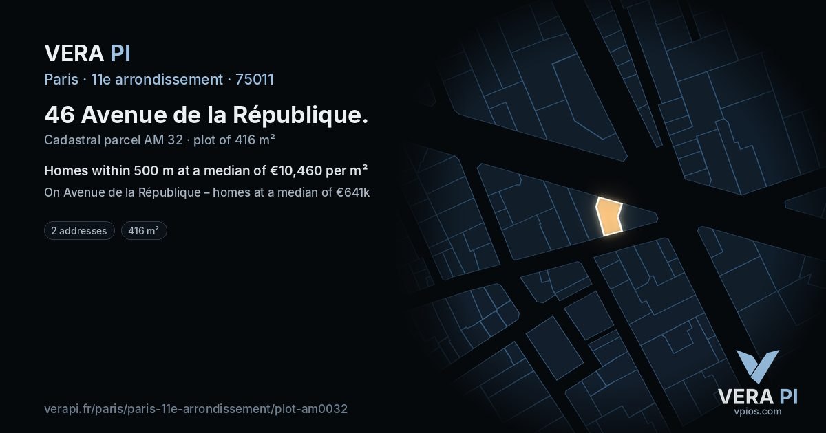 46 Avenue de la République, 11e arrondissement at night – the plot lit, the parcels around coloured by the prices near them