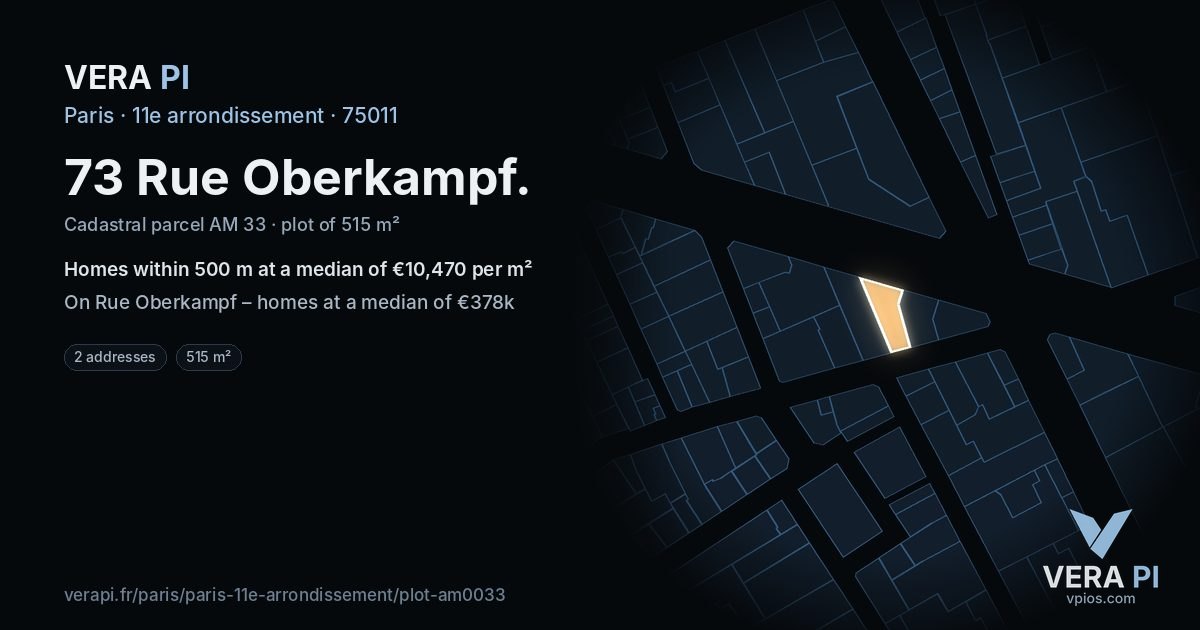 73 Rue Oberkampf, 11e arrondissement at night – the plot lit, the parcels around coloured by the prices near them