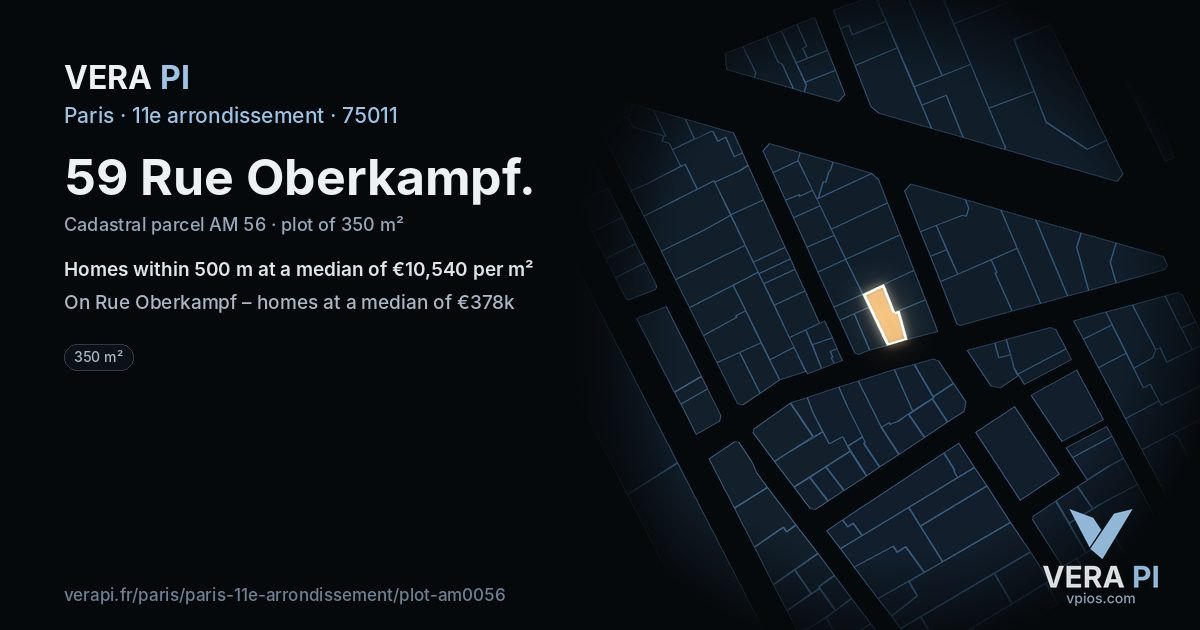 59 Rue Oberkampf, 11e arrondissement at night – the plot lit, the parcels around coloured by the prices near them