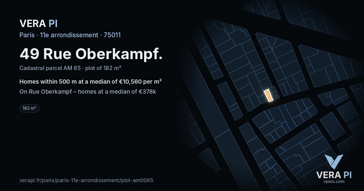 49 Rue Oberkampf, 11e arrondissement at night – the plot lit, the parcels around coloured by the prices near them