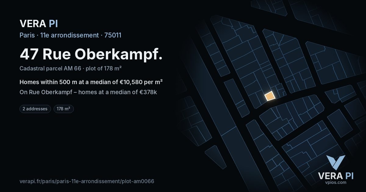 47 Rue Oberkampf, 11e arrondissement at night – the plot lit, the parcels around coloured by the prices near them