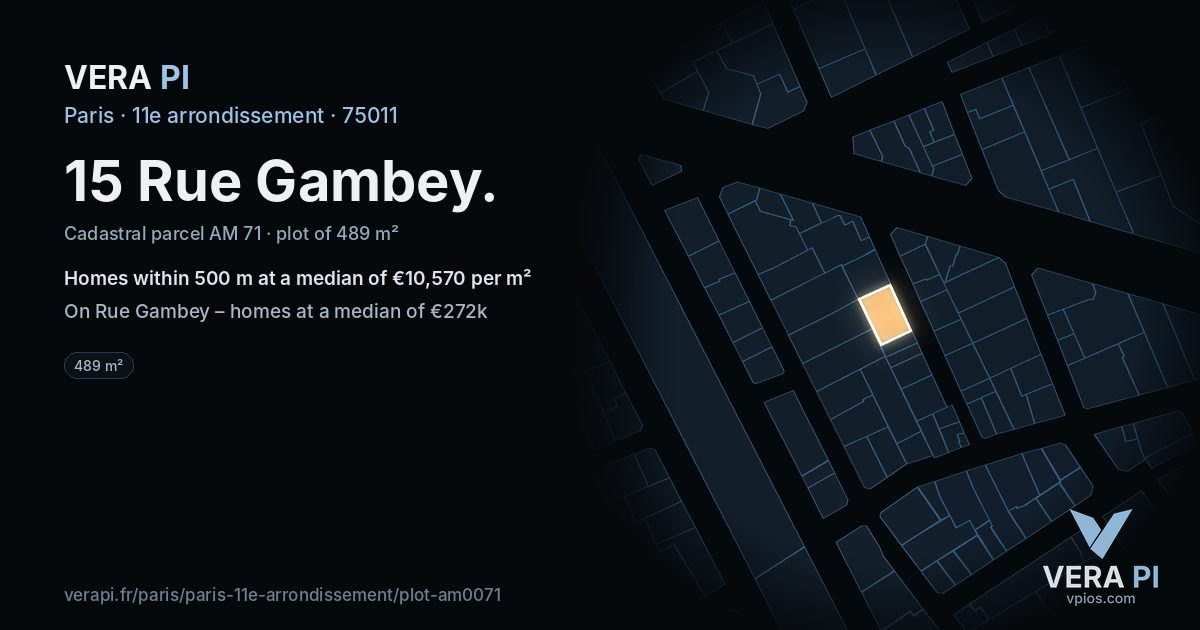 15 Rue Gambey, 11e arrondissement at night – the plot lit, the parcels around coloured by the prices near them