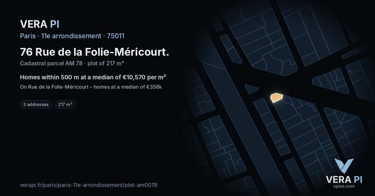 76 Rue de la Folie-Méricourt, 11e arrondissement at night – the plot lit, the parcels around coloured by the prices near them