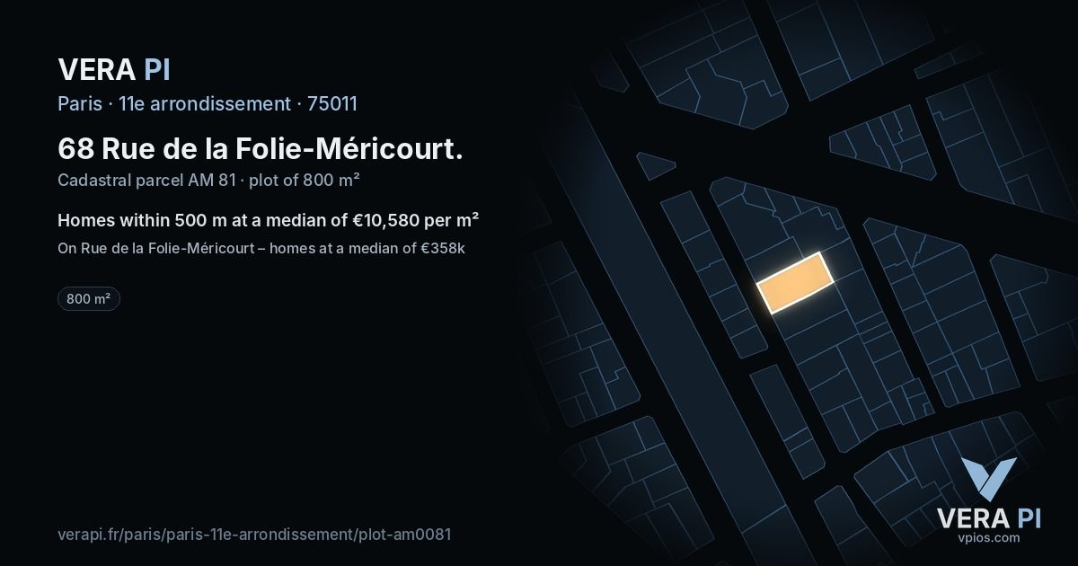 68 Rue de la Folie-Méricourt, 11e arrondissement at night – the plot lit, the parcels around coloured by the prices near them
