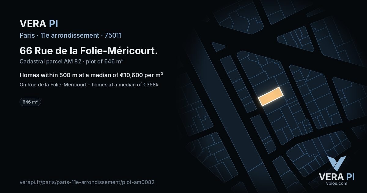 66 Rue de la Folie-Méricourt, 11e arrondissement at night – the plot lit, the parcels around coloured by the prices near them