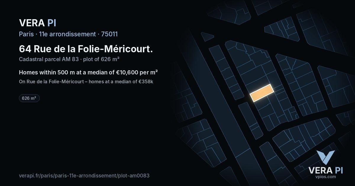 64 Rue de la Folie-Méricourt, 11e arrondissement at night – the plot lit, the parcels around coloured by the prices near them