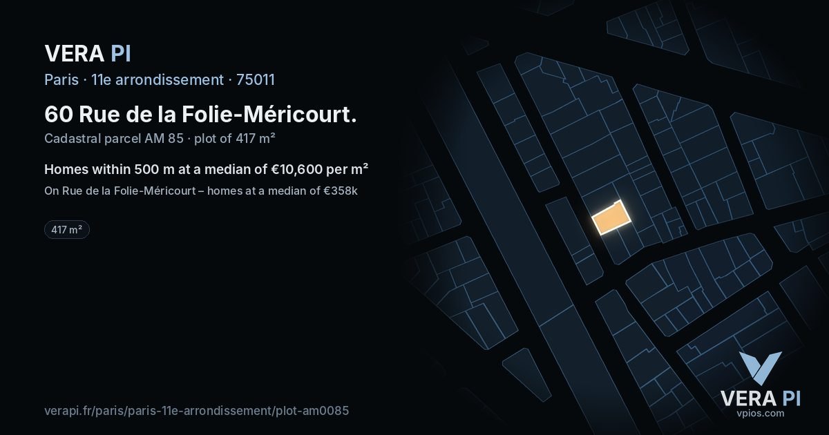 60 Rue de la Folie-Méricourt, 11e arrondissement at night – the plot lit, the parcels around coloured by the prices near them