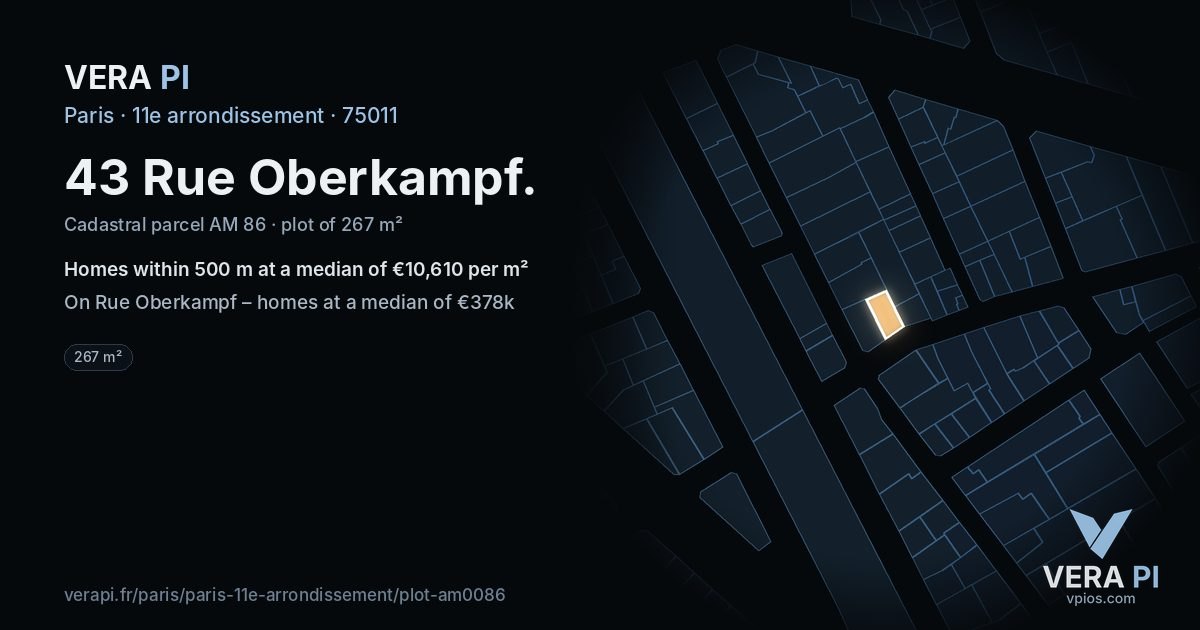 43 Rue Oberkampf, 11e arrondissement at night – the plot lit, the parcels around coloured by the prices near them