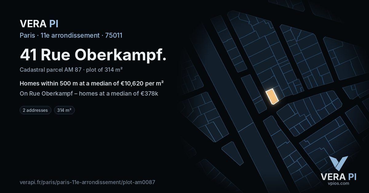 41 Rue Oberkampf, 11e arrondissement at night – the plot lit, the parcels around coloured by the prices near them