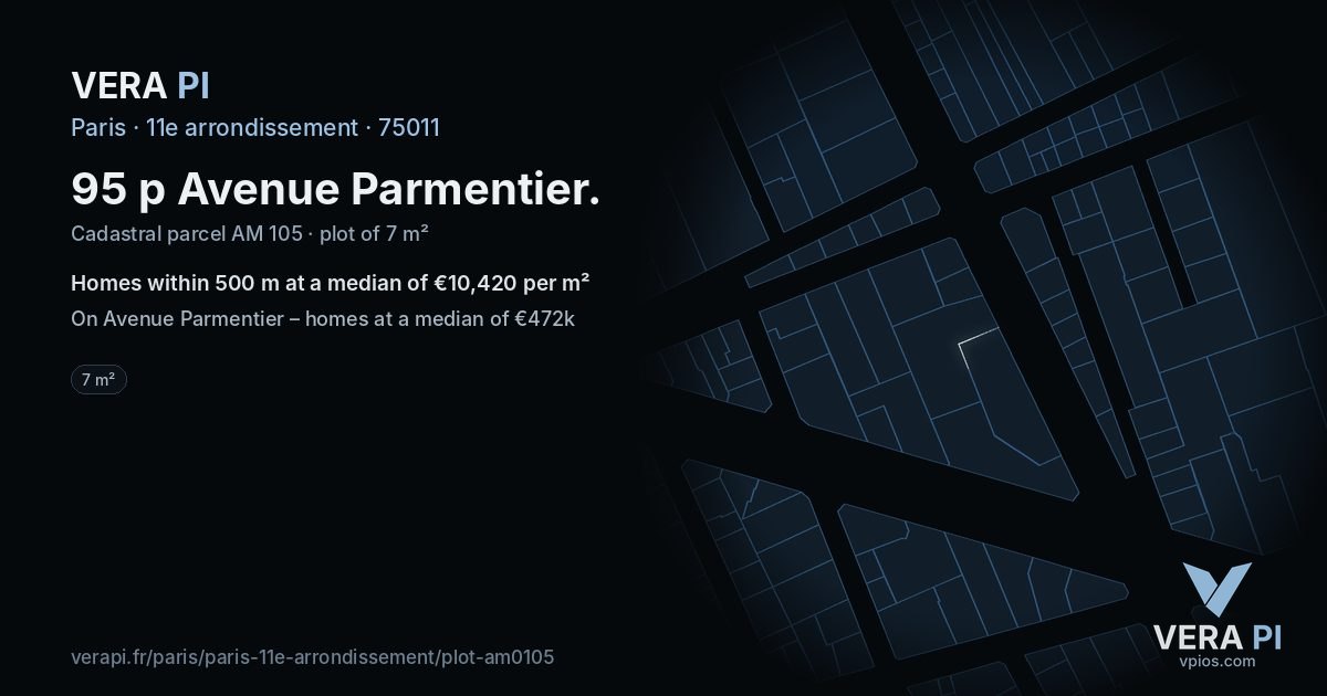 95 p Avenue Parmentier, 11e arrondissement at night – the plot lit, the parcels around coloured by the prices near them