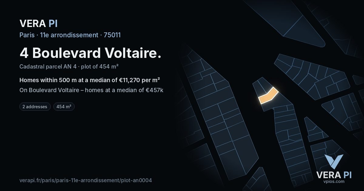 4 Boulevard Voltaire, 11e arrondissement at night – the plot lit, the parcels around coloured by the prices near them