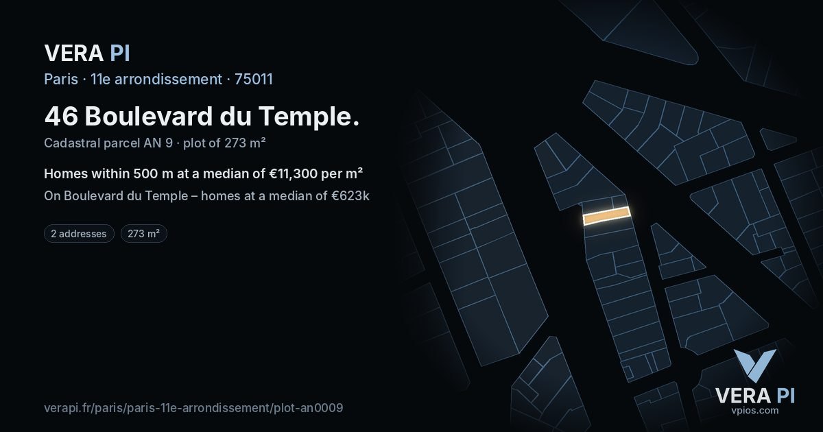 46 Boulevard du Temple, 11e arrondissement at night – the plot lit, the parcels around coloured by the prices near them