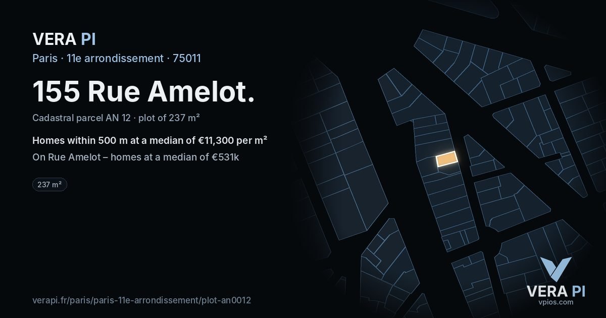 155 Rue Amelot, 11e arrondissement at night – the plot lit, the parcels around coloured by the prices near them