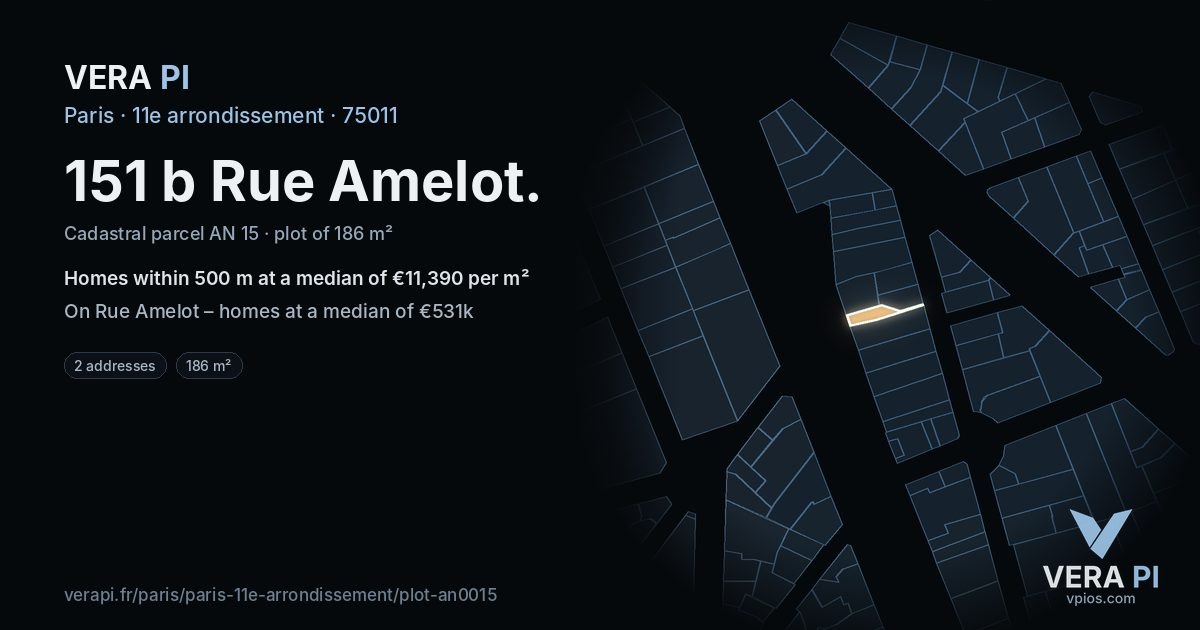 151 b Rue Amelot, 11e arrondissement at night – the plot lit, the parcels around coloured by the prices near them