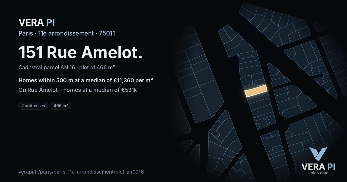 151 Rue Amelot, 11e arrondissement at night – the plot lit, the parcels around coloured by the prices near them