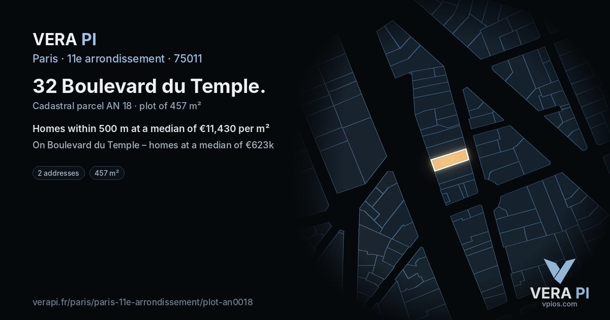 32 Boulevard du Temple, 11e arrondissement at night – the plot lit, the parcels around coloured by the prices near them