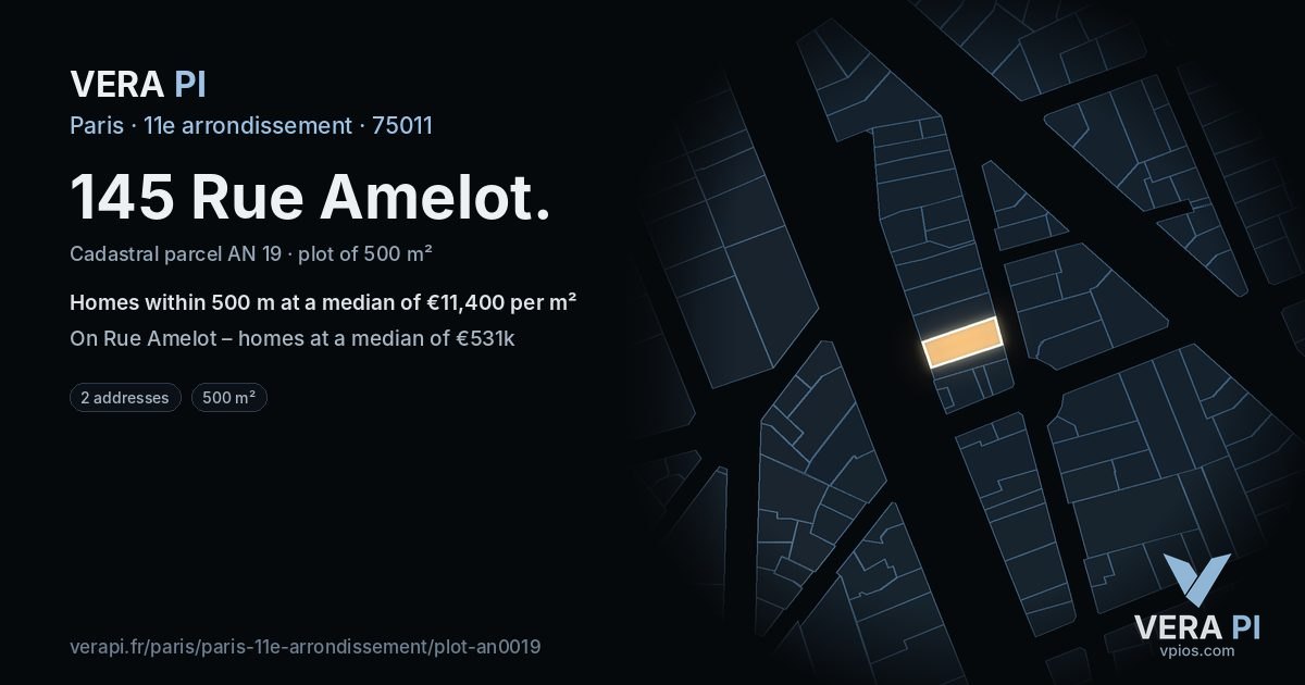 145 Rue Amelot, 11e arrondissement at night – the plot lit, the parcels around coloured by the prices near them