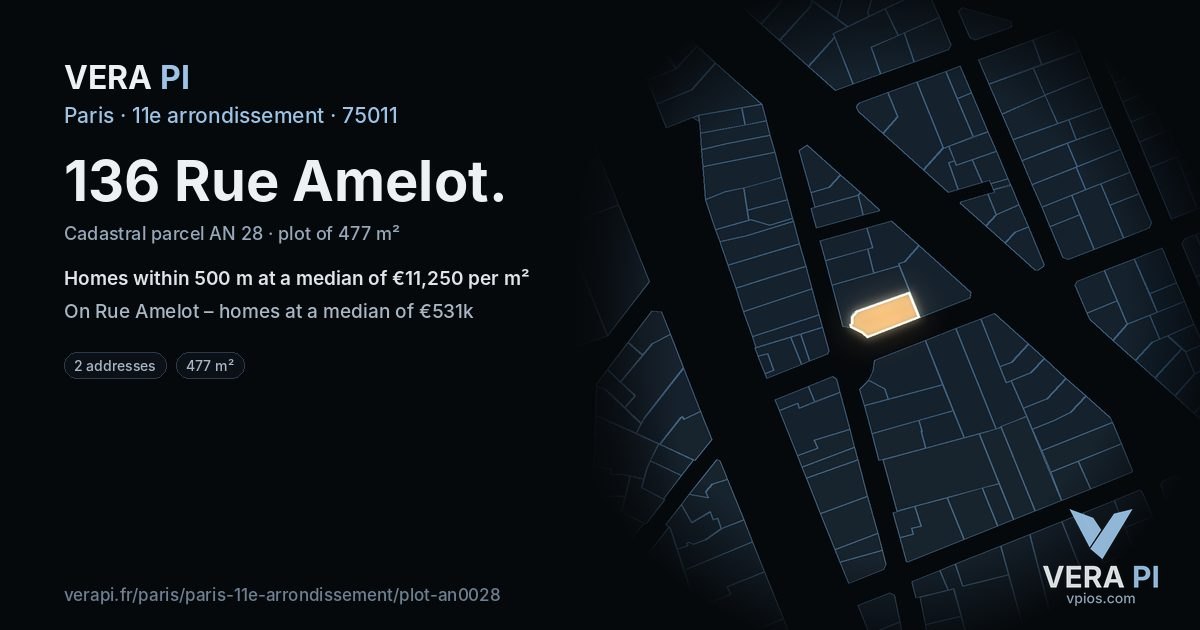 136 Rue Amelot, 11e arrondissement at night – the plot lit, the parcels around coloured by the prices near them