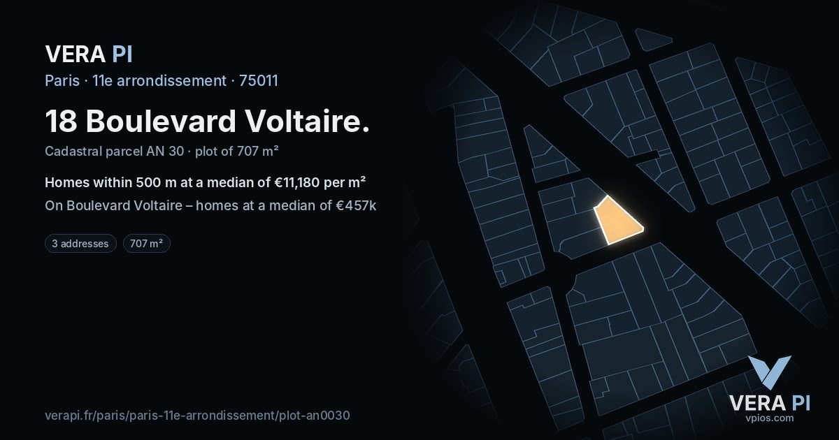 18 Boulevard Voltaire, 11e arrondissement at night – the plot lit, the parcels around coloured by the prices near them