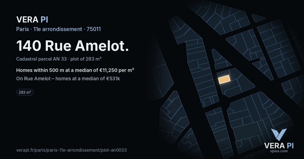 140 Rue Amelot, 11e arrondissement at night – the plot lit, the parcels around coloured by the prices near them