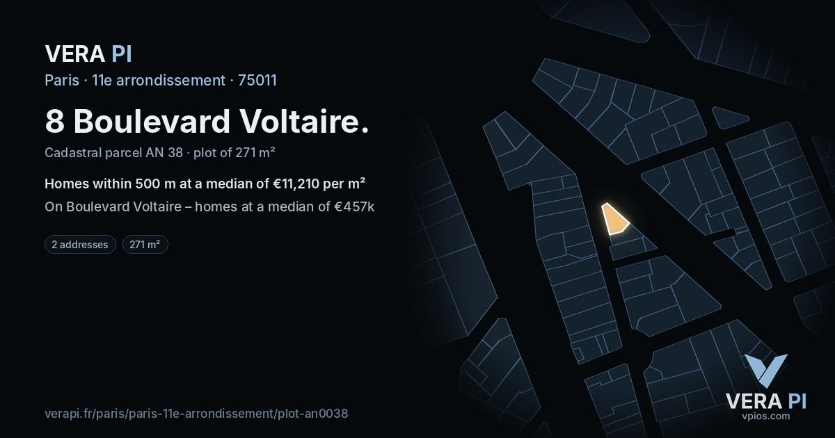 8 Boulevard Voltaire, 11e arrondissement at night – the plot lit, the parcels around coloured by the prices near them