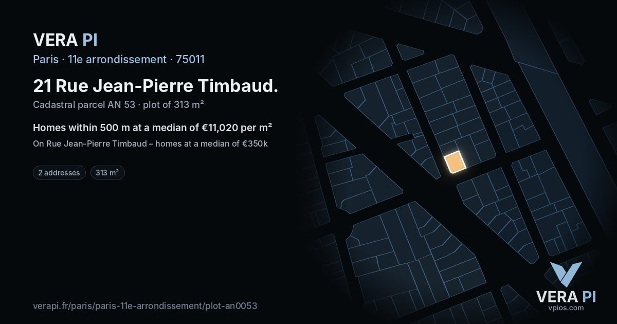 21 Rue Jean-Pierre Timbaud, 11e arrondissement at night – the plot lit, the parcels around coloured by the prices near them