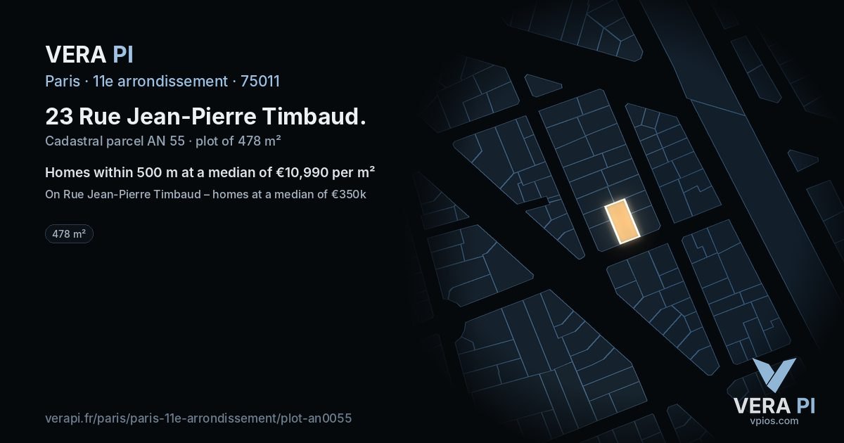 23 Rue Jean-Pierre Timbaud, 11e arrondissement at night – the plot lit, the parcels around coloured by the prices near them