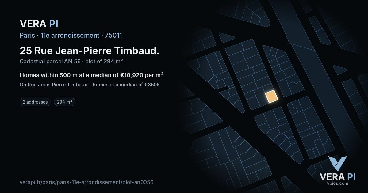 25 Rue Jean-Pierre Timbaud, 11e arrondissement at night – the plot lit, the parcels around coloured by the prices near them