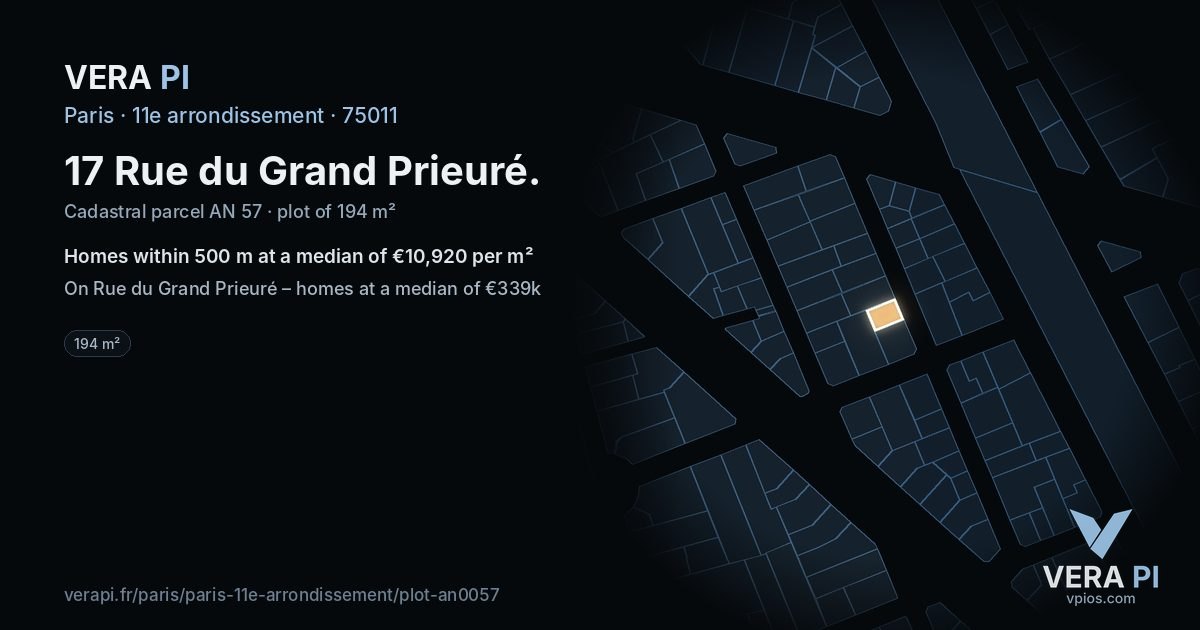 17 Rue du Grand Prieuré, 11e arrondissement at night – the plot lit, the parcels around coloured by the prices near them
