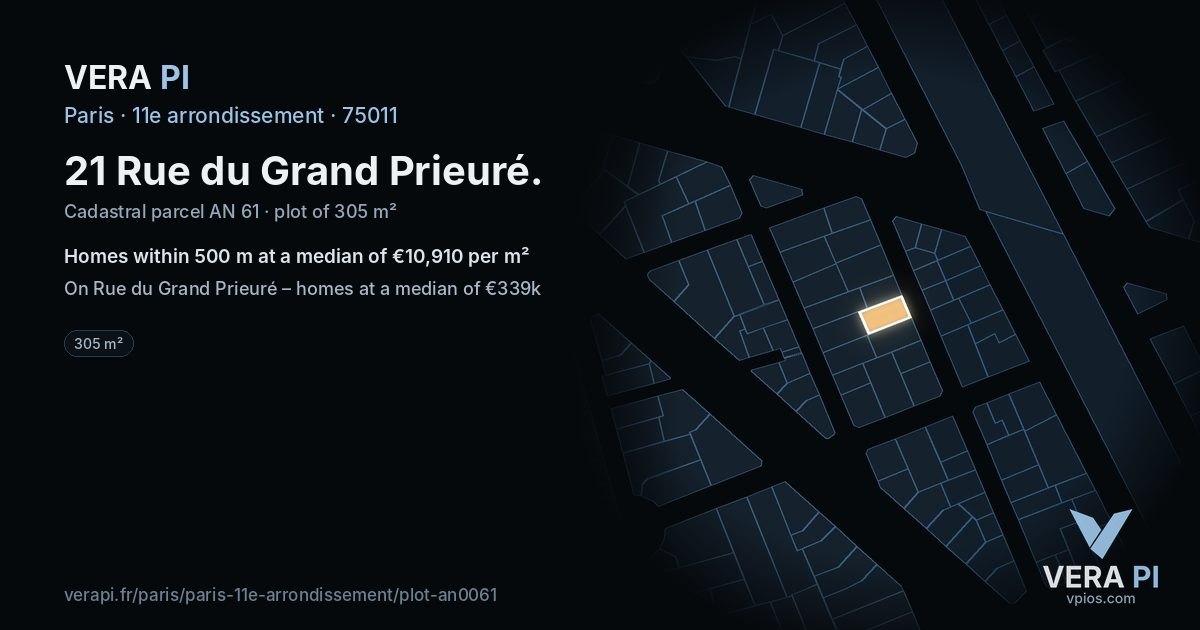 21 Rue du Grand Prieuré, 11e arrondissement at night – the plot lit, the parcels around coloured by the prices near them