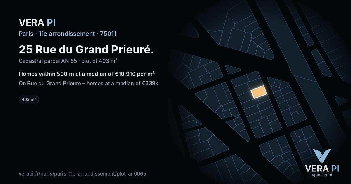 25 Rue du Grand Prieuré, 11e arrondissement at night – the plot lit, the parcels around coloured by the prices near them