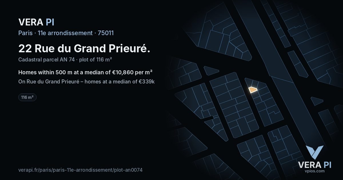 22 Rue du Grand Prieuré, 11e arrondissement at night – the plot lit, the parcels around coloured by the prices near them