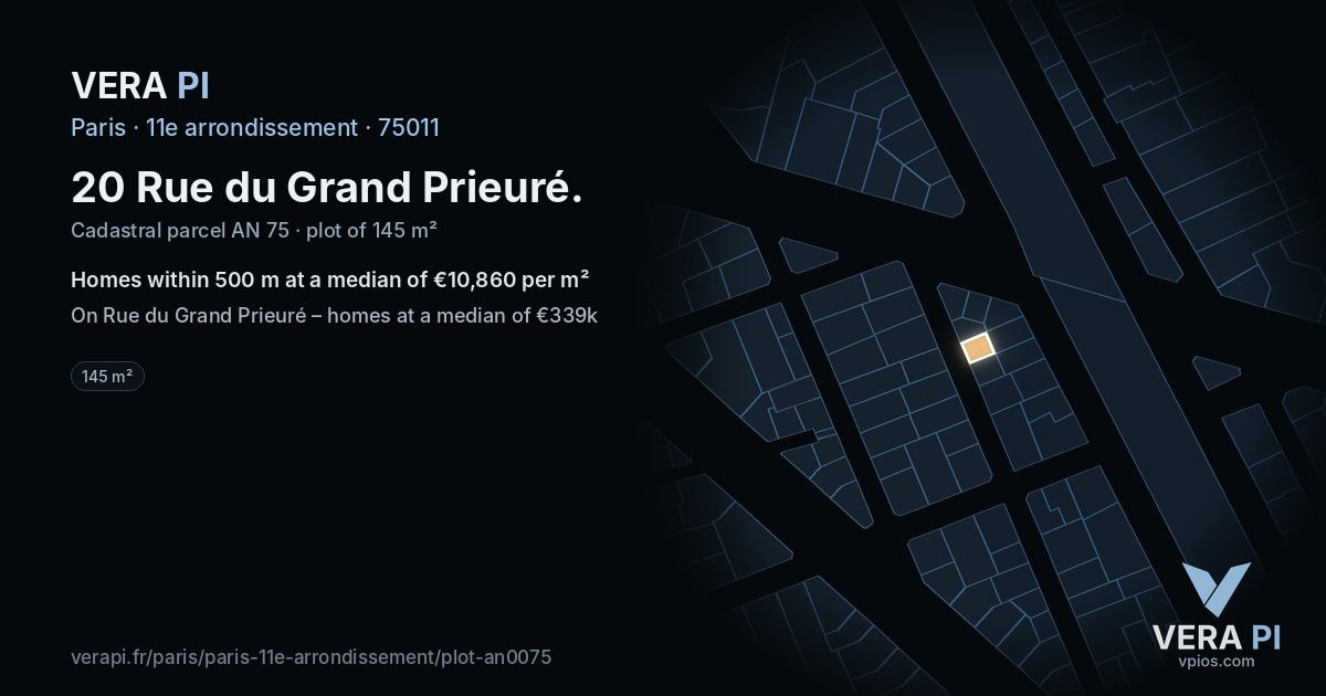 20 Rue du Grand Prieuré, 11e arrondissement at night – the plot lit, the parcels around coloured by the prices near them