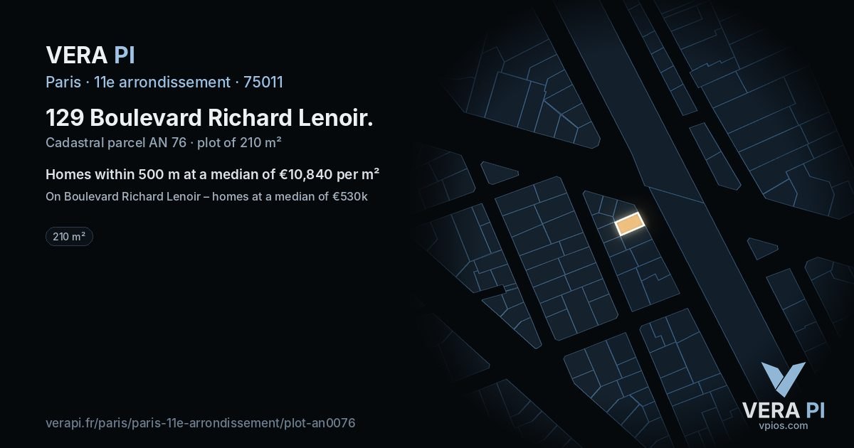 129 Boulevard Richard Lenoir, 11e arrondissement at night – the plot lit, the parcels around coloured by the prices near them