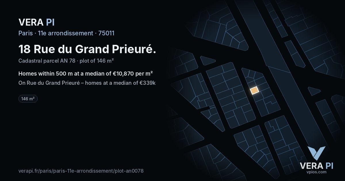 18 Rue du Grand Prieuré, 11e arrondissement at night – the plot lit, the parcels around coloured by the prices near them