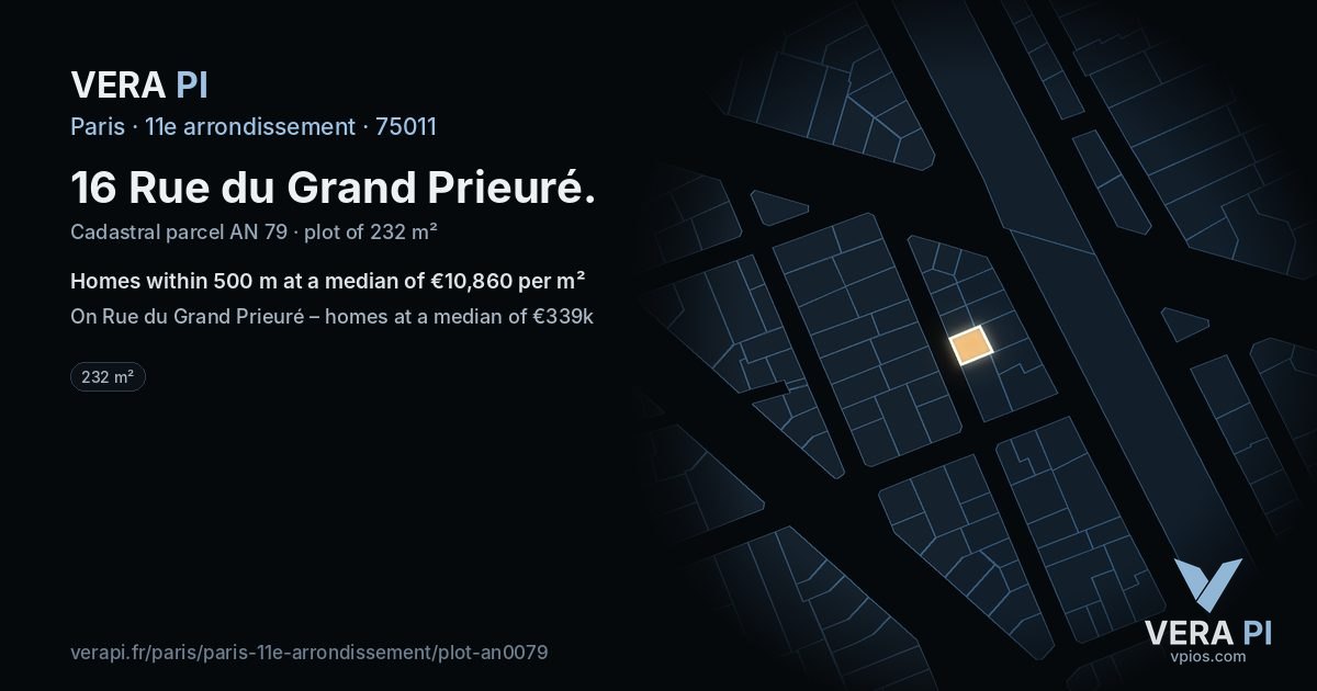 16 Rue du Grand Prieuré, 11e arrondissement at night – the plot lit, the parcels around coloured by the prices near them