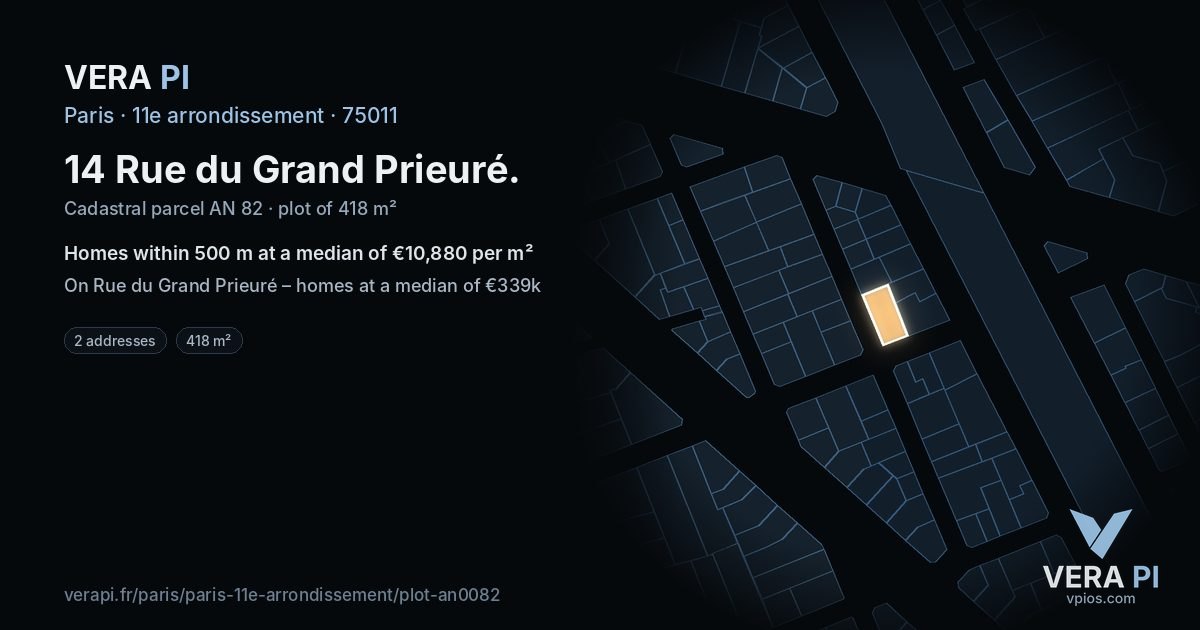 14 Rue du Grand Prieuré, 11e arrondissement at night – the plot lit, the parcels around coloured by the prices near them