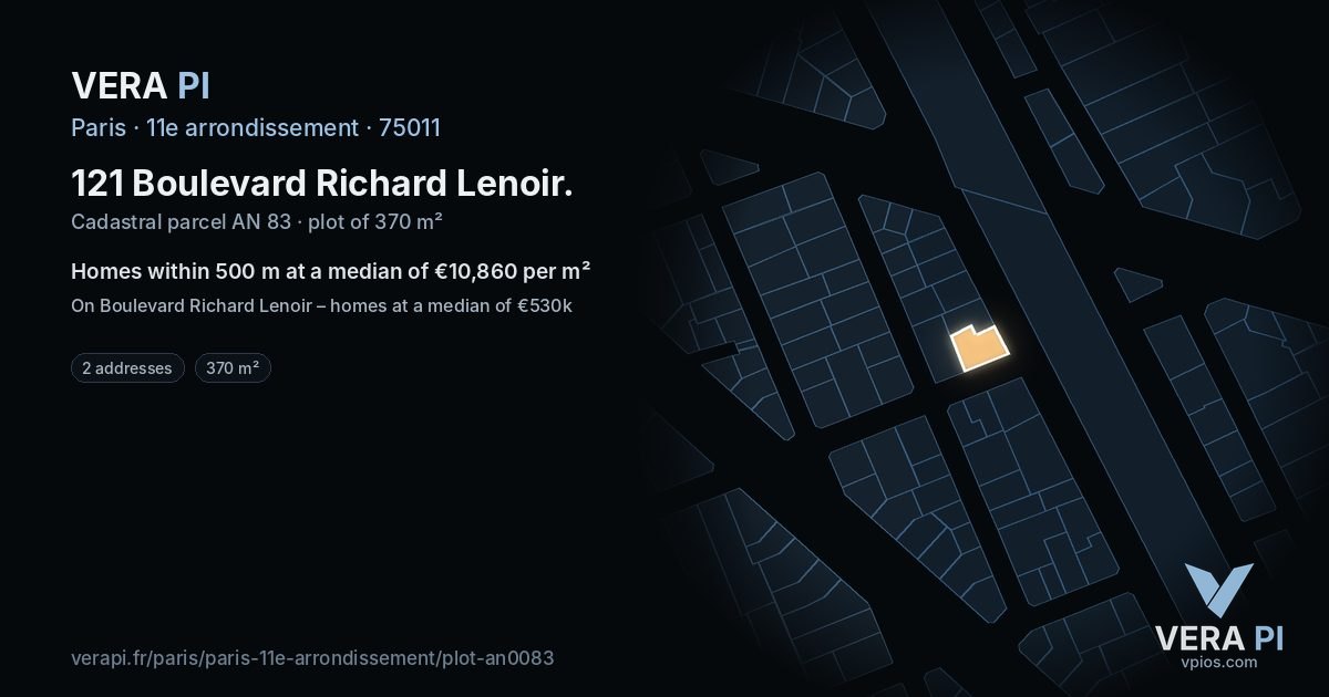 121 Boulevard Richard Lenoir, 11e arrondissement at night – the plot lit, the parcels around coloured by the prices near them