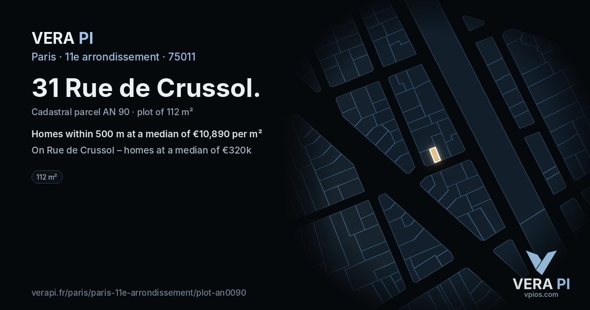 31 Rue de Crussol, 11e arrondissement at night – the plot lit, the parcels around coloured by the prices near them