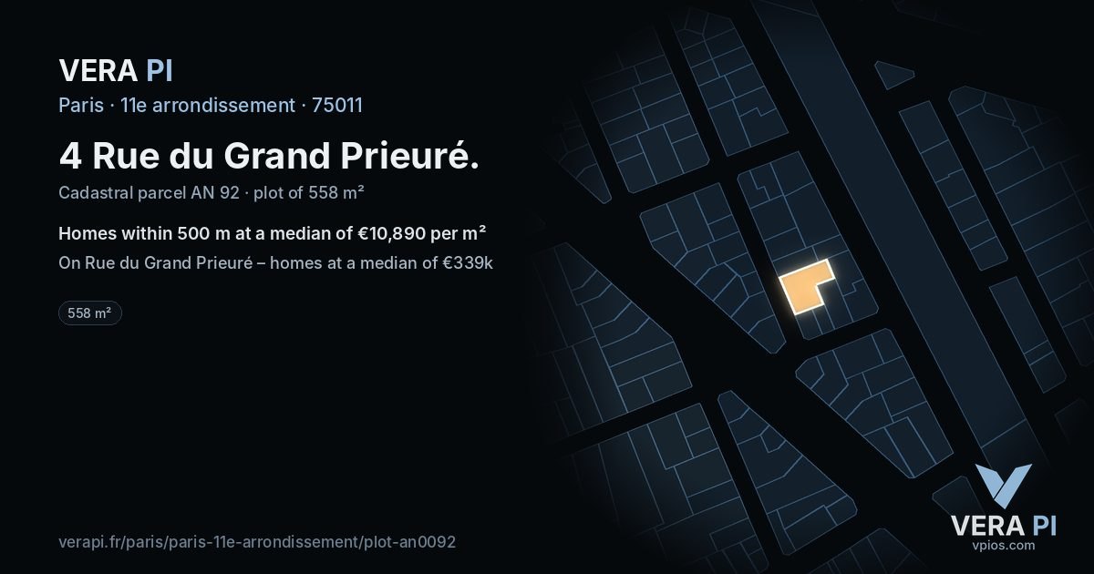 4 Rue du Grand Prieuré, 11e arrondissement at night – the plot lit, the parcels around coloured by the prices near them