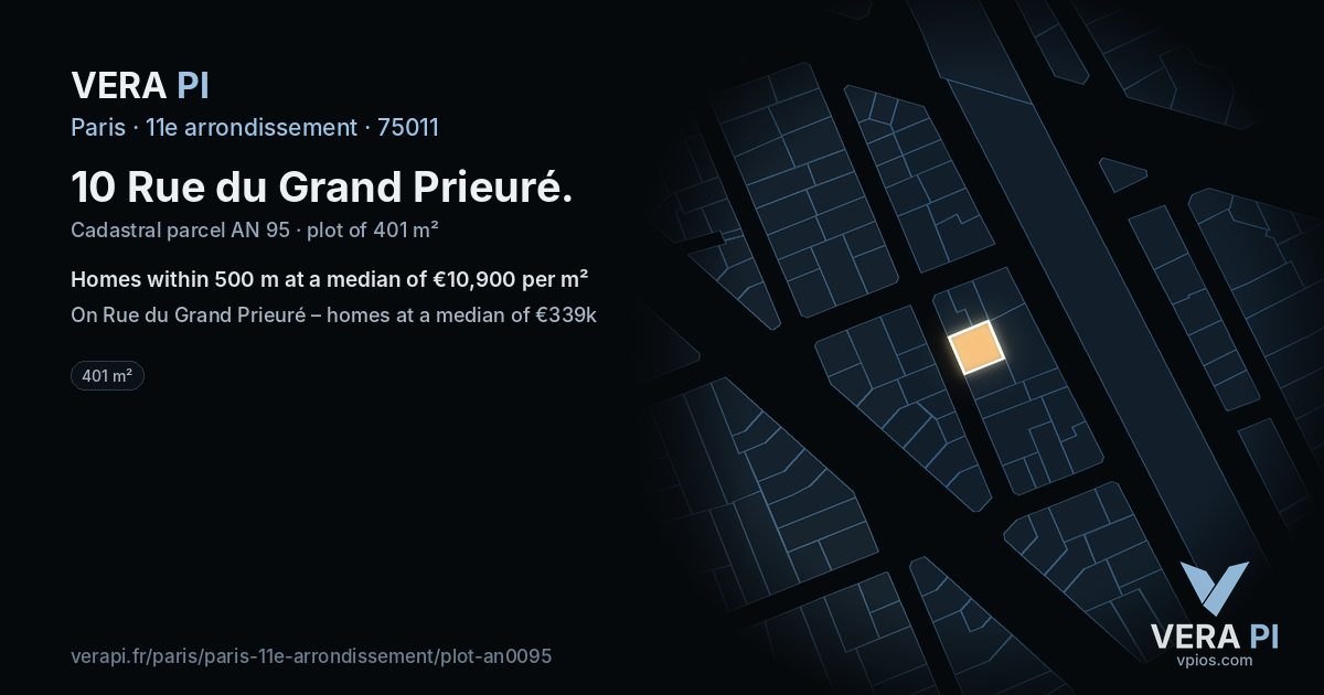 10 Rue du Grand Prieuré, 11e arrondissement at night – the plot lit, the parcels around coloured by the prices near them