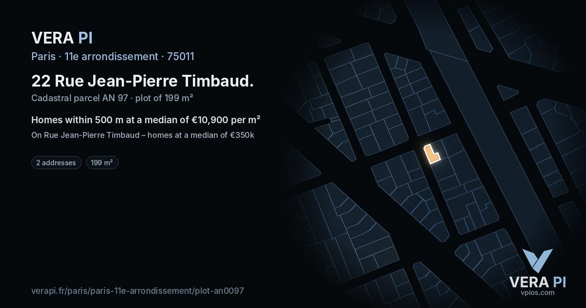 22 Rue Jean-Pierre Timbaud, 11e arrondissement at night – the plot lit, the parcels around coloured by the prices near them