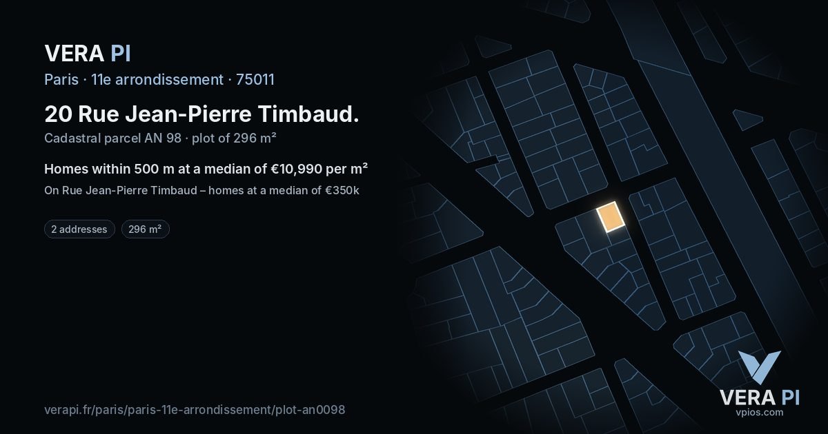 20 Rue Jean-Pierre Timbaud, 11e arrondissement at night – the plot lit, the parcels around coloured by the prices near them