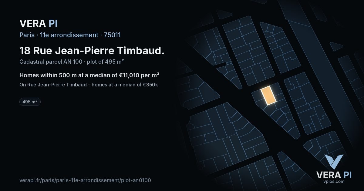 18 Rue Jean-Pierre Timbaud, 11e arrondissement at night – the plot lit, the parcels around coloured by the prices near them