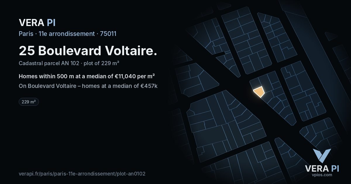 25 Boulevard Voltaire, 11e arrondissement at night – the plot lit, the parcels around coloured by the prices near them