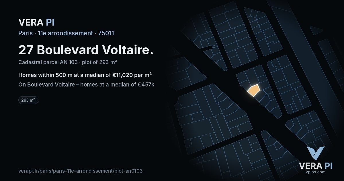 27 Boulevard Voltaire, 11e arrondissement at night – the plot lit, the parcels around coloured by the prices near them