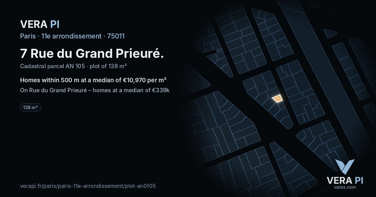 7 Rue du Grand Prieuré, 11e arrondissement at night – the plot lit, the parcels around coloured by the prices near them