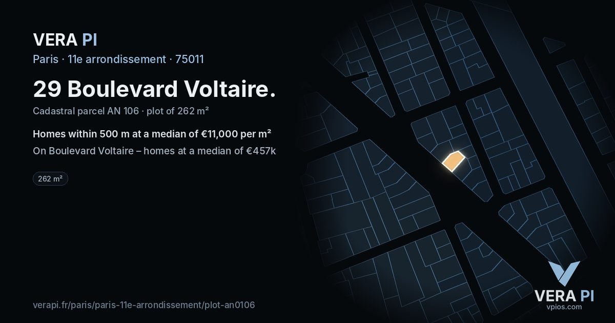 29 Boulevard Voltaire, 11e arrondissement at night – the plot lit, the parcels around coloured by the prices near them