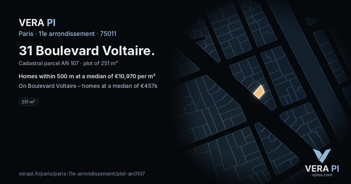 31 Boulevard Voltaire, 11e arrondissement at night – the plot lit, the parcels around coloured by the prices near them