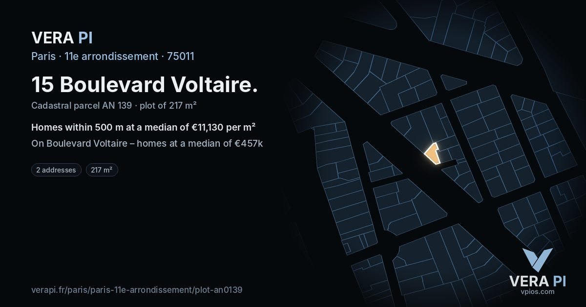 15 Boulevard Voltaire, 11e arrondissement at night – the plot lit, the parcels around coloured by the prices near them